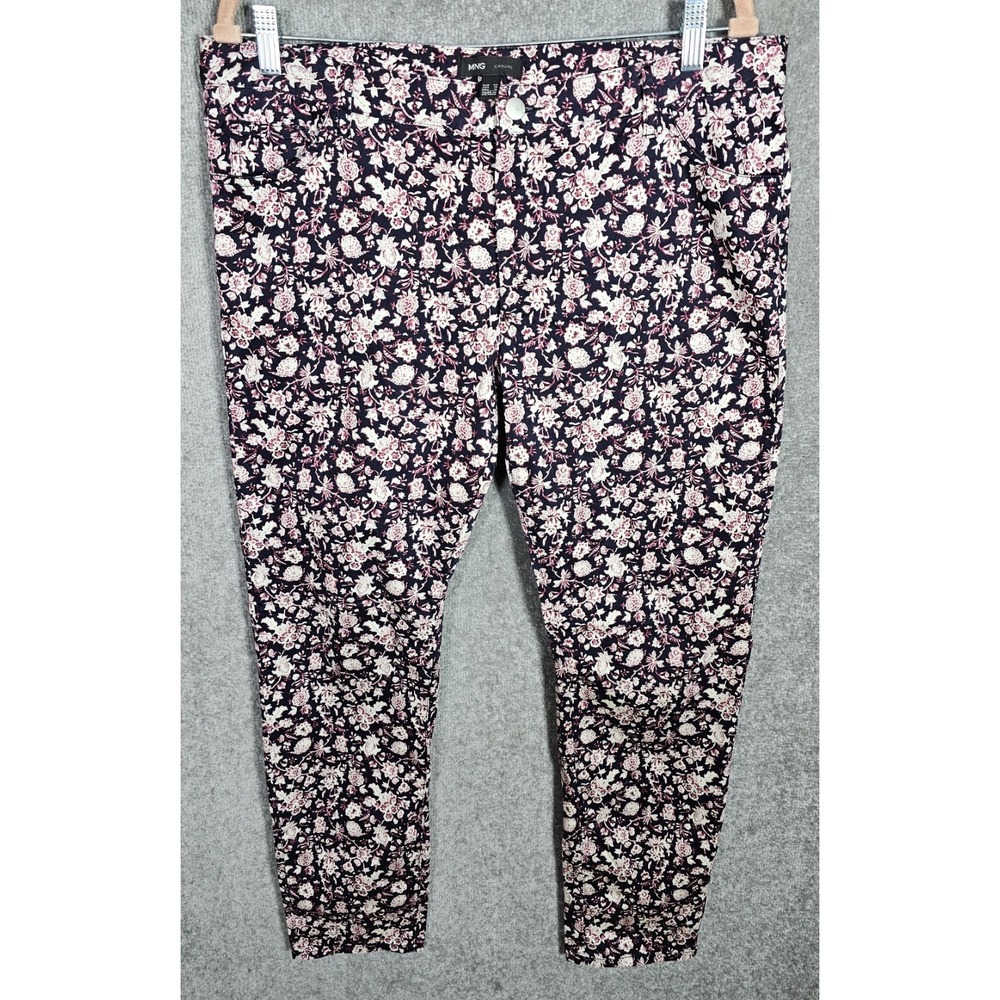 MNG Casual‎ All Over Floral 5 Pocket Pants Womens Size 14 Blue Pink Lightweight